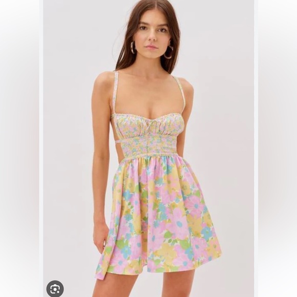For Love And Lemons Emily Backless Printed Colorful Tie Back Mini Dress M - Picture 1 of 7